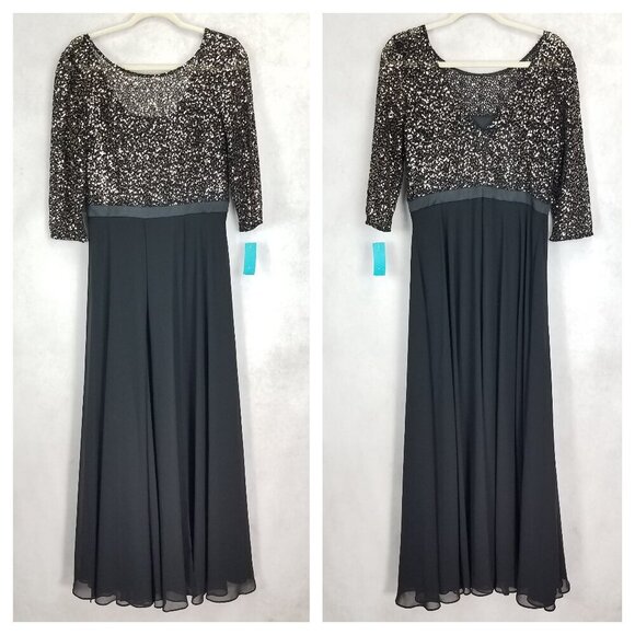 NEW Kay Unger New York Sz 8 Sequined Black / Gold Gown Long Maxi Dress NWT $130 - Picture 1 of 11